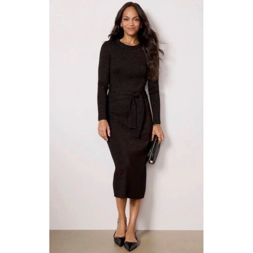NWT EVEREVE | Alfie Sweater Dress XL‎ Black Copper Metallic Long Sleeve Ribbed